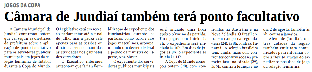 Câmara de Jundiaí também terá ponto facultativo