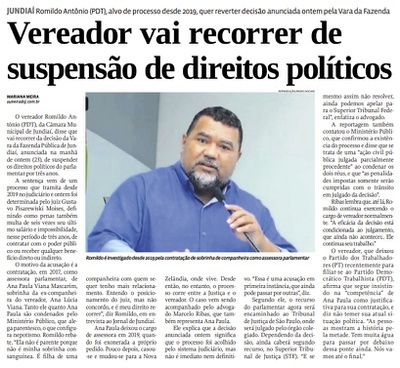 Vereador vai recorrer de suspensão de direitos políticos