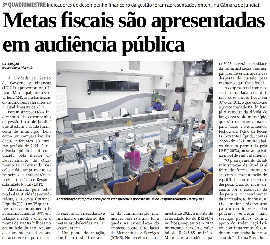 Metas fiscais são apresentadas em audiência pública