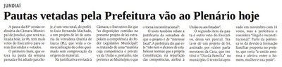 Pautas vetadas pela Prefeitura vão ao Plenário hoje