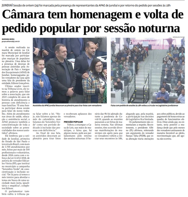 Câmara tem homenagem e volta de pedido popular por sessão noturna