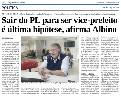 Sair do PL para ser vice-prefeito é última hipótese, afirma Albino