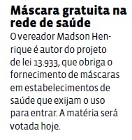 Máscara gratuita na rede de saúde