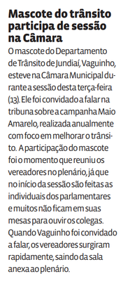 Mascote do trânsito participa de sessão na Câmara