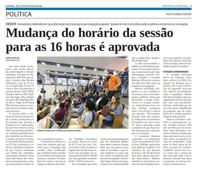 Mudança do horário da sessão para as 16 horas é aprovada