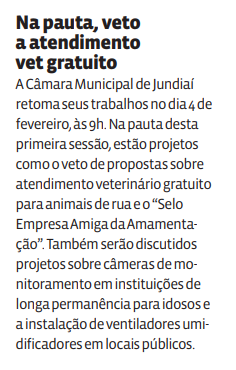Na pauta, veto a atendimento vet gratuito