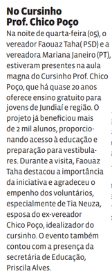 No Cursinho Prof. Chico Poço