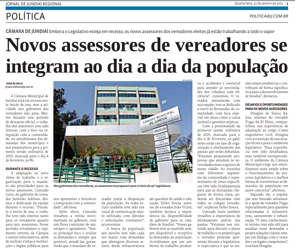 Novos assessores de vereadores se integram ao dia a dia da população