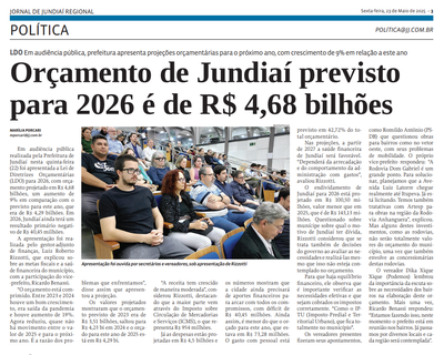 Orçamento de Jundiaí previsto para 2026 é de R$ 4,68 bilhões