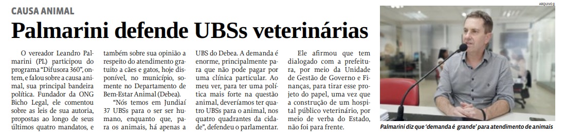 Palmarini defende UBSs veterinárias