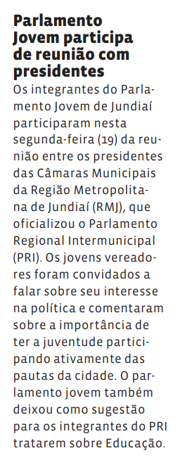 Parlamento Jovem participa de reunião com presidentes
