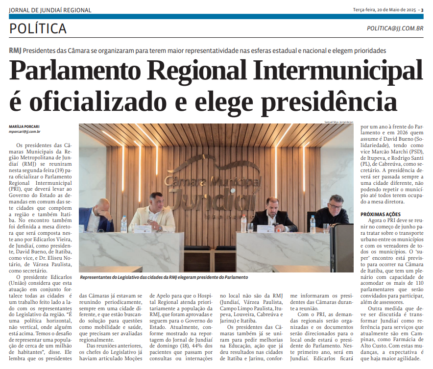Parlamento Regional Intermunicipal é oficializado e elege presidência