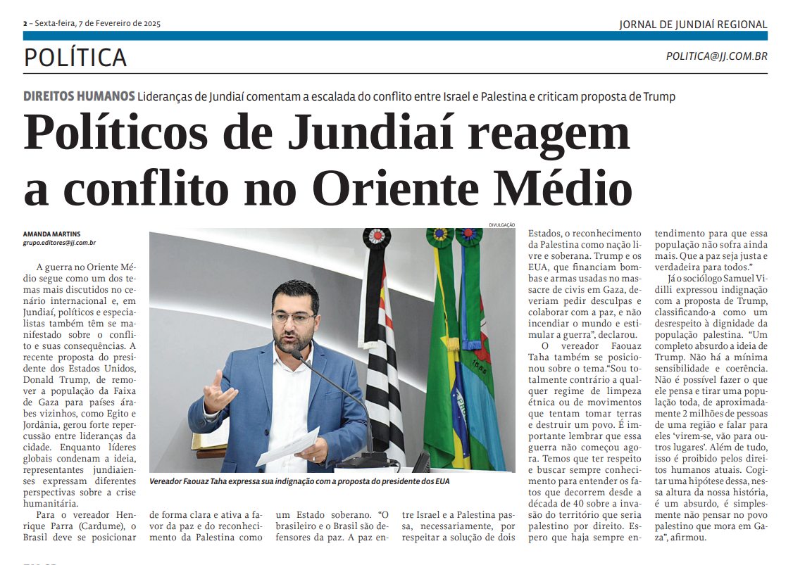 Políticos de Jundiaí reagem a conflito no Oriente Médio