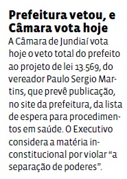 Prefeitura vetou, e Câmara vota hoje