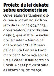 Projeto de lei debate sobre endometriose