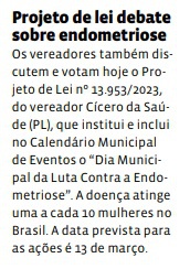 Projeto de lei debate sobre endometriose