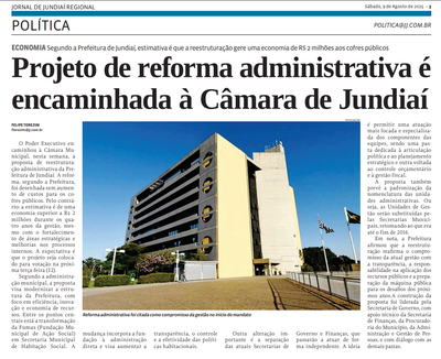 Projeto de reforma administrativa é encaminhada à Câmara de Jundiaí