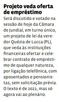 Projeto veda oferta de empréstimo