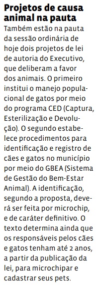 Projetos de causa animal na pauta