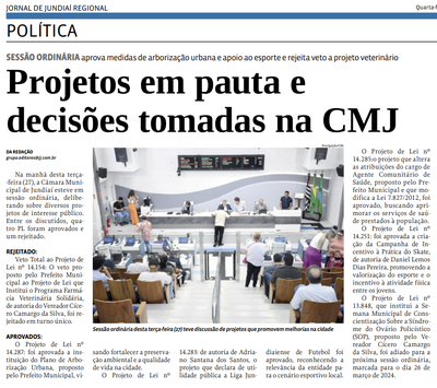 Projetos em pauta e  decisões tomadas na CMJ