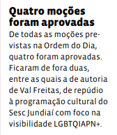 Quatro moções foram aprovadas