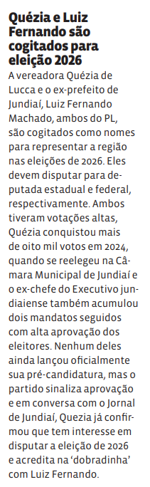 Quézia e Luiz Fernando são cogitados para eleição 2026