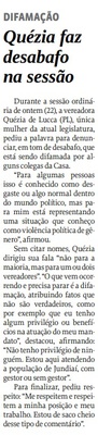 Quézia faz desabafo na sessão