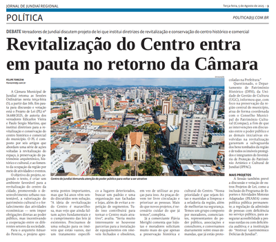 Revitalização do Centro entra em pauta no retorno da Câmara
