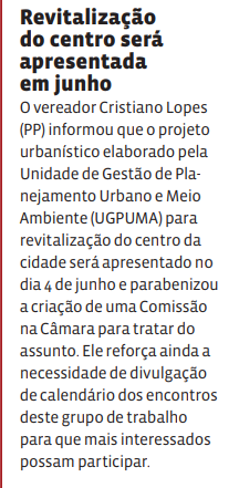Revitalização do centro será apresentada em junho