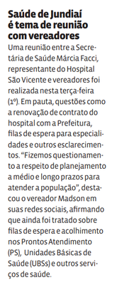 Saúde de Jundiaí é tema de reunião com vereadores