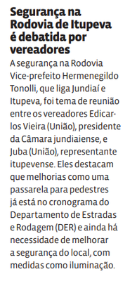 Segurança na Rodovia de Itupeva é debatida por vereadores