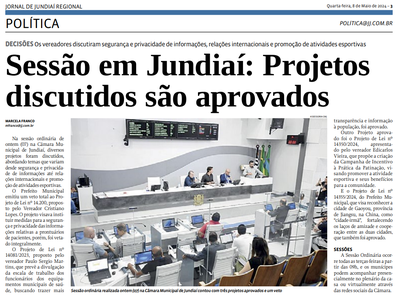 Sessão em Jundiaí: Projetos discutidos são aprovados