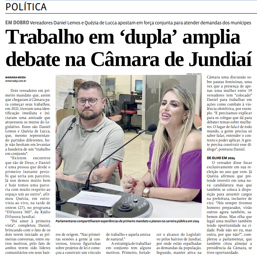 Trabalho em ‘dupla’ amplia  debate na Câmara de Jundiaí