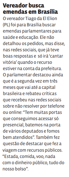 Vereador busca emendas em Brasília