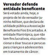 Vereador defende entidade beneficente