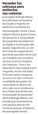 Vereador faz cobrança para melhorias nas rodovias