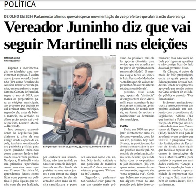 Vereador Juninho diz que vai seguir Martinelli nas eleições