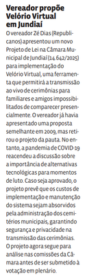 Vereador propõe Velório Virtual em Jundiaí