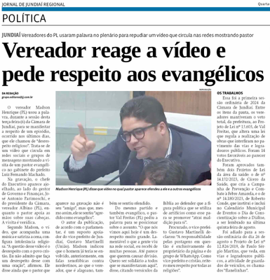 Vereador reage a vídeo e pede respeito aos evangélicos