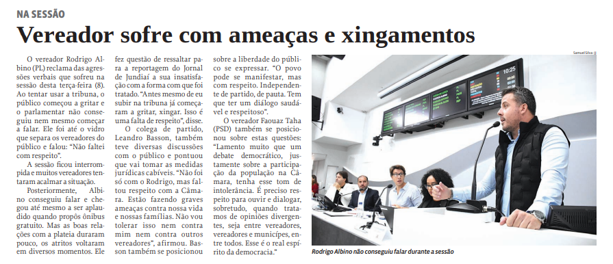 Vereador sofre com ameaças e xingamentos