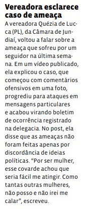 Vereadora esclarece caso de ameaça