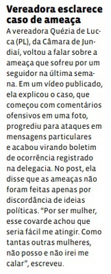 Vereadora esclarece caso de ameaça
