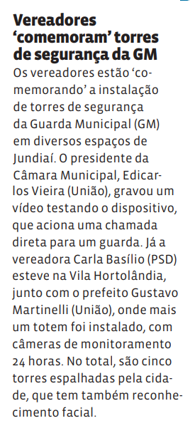 Vereadores ‘comemoram’ torres de segurança da GM