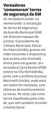 Vereadores ‘comemoram’ torres de segurança da GM