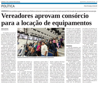 Vereadores aprovam consórcio para a locação de equipamentos