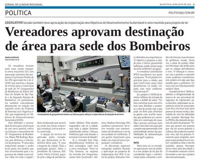 Vereadores aprovam destinação de área para sede dos Bombeiros 