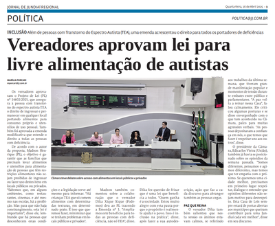 Vereadores aprovam lei para livre alimentação de autistas