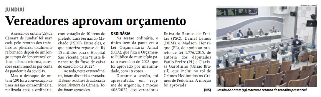 Vereadores aprovam orçamento