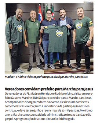 Vereadores convidam prefeito para Marcha para Jesus