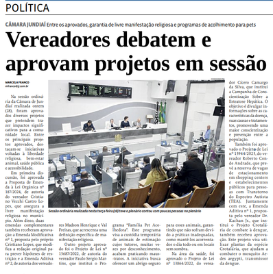Vereadores debatem e aprovam projetos em sessão